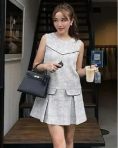 sheller シェリエ ワンピース ボックスプリーツツイードミニドレス