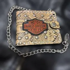 ハーレーダビッドソン　希少　パイソン　スタッズ　レザーウォレット