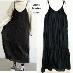 Aunt Maries ワッシャーロングキャミワンピース　ティアード　ブラック