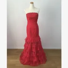 稀少美品マーメイドドレス ロングドレス レッド 赤 カラードレス フリル 9号
