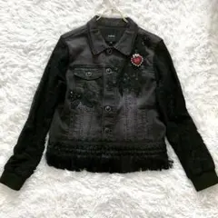 Desigual デニムジャケット 刺繡 袖レース ビジュー フリンジ 派手