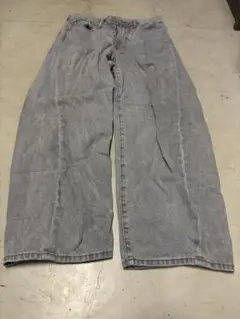 グレー ワイドレッグ デニムパンツ