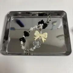 ビーズストラップ　ハンドメイド　リボン　シンプル