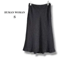 【HUMAN WOMAN】ドット柄フレアスカート　日本製　ブラック　S 軽量のサムネイル