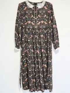 LEONARD】レオナール 花柄ワンピース Lサイズ シルク混 ベルト付 美品