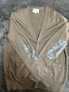 ブラウン ニットカーディガン レザーエルボーパッチ