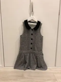 KPケーピーニットプランナーグレー黒襟付ワンピースロゴタグミミちゃん刺繍有140