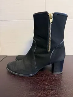ブラックスエードショートブーツ ジッパー付き