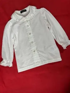 ホワイト 襟付きシャツ パールボタン