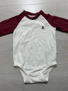 ラグランスリーブロンパース ホワイト/バーガンディ