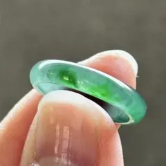 グアテマラ産 天然本翡翠 A貨 氷種 くり抜きリング 梅花彫り 19号 