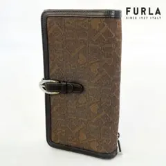 FURLA フルラ キャンバス×レザー 長財布 ファスナー 小銭入れ イタリア製