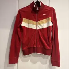 PUMA 赤 ストライプ フルジップジャケット ベルベット