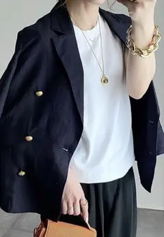 Emma Taylor リネンヴィンテージサマージャケット ネイビー