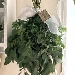 ユーカリポポラス、グニー、ブルーブッシュ、ミモザの葉の特大スワッグ縦約50センチ