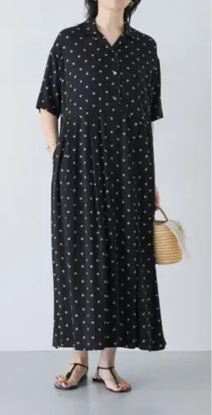 新品タグ付◉ BLACK DOORS リネンリヨセルドットワンピース かぐれ