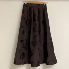ダークブラウン 花柄　フレアスカート S