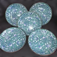 有田焼　花摘 彩色花紋皿 5枚揃梅田錦英堂