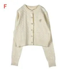 美品　アイボリー Fサイズ ケーブル編み クロップドカーディガン