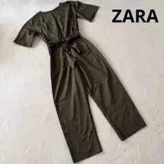 ZARA カーキ オールインワン サロペット S　リボンベルト付 067312のサムネイル
