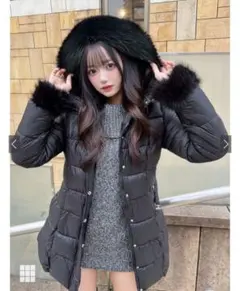 ベルト付きファーAラインダウンコート[kd79] S