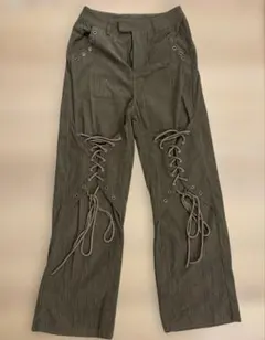 ブラウンレースアップフレアデニム　レア