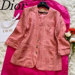 【良品】Christian Dior チェック柄ジャケット レッド Mのサムネイル