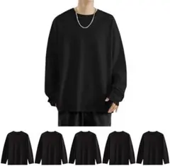 【新品】4XL 大きいサイズ 長袖Tシャツ 黒 ロンT 無地 綿100% ビッグ