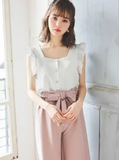 GRL 袖フリルノースリーブスクエアネックトップス