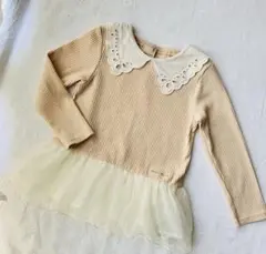 petit mainチュールトップス100 春 かわいい 女の子 レース 襟付き