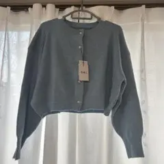 パールボタン ショート丈 ニット カーディガン ライトブルー 水色