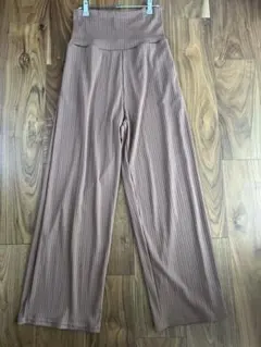 マタニティ リブ編みハイウエストワイドパンツ