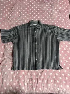 WEGO 半袖シャツ M /ホワイトストライプ/透かし編み/オーバーサイズ