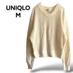 ユニクロ　ニット　セーター　ウール混　クルーネック　アイボリー　M　1480