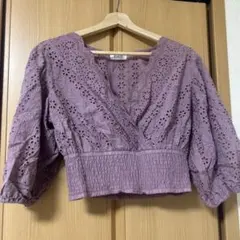 EVRIS カットワークレース トップス パープル ピンク レディース