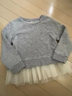 Petit main 110㎝　チュール付きグレー 薄手トレーナー