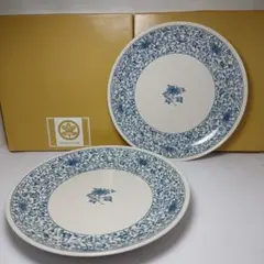 橘吉　『染友禅　(九寸・27.6㎝)大皿』　２枚組 青い花柄皿