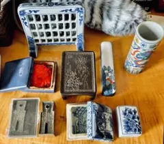 ☆青と白の陶器 書道用具セット☆