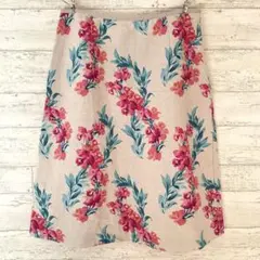 ローラアシュレイ リネン混 台形 スカート 【M】 花柄 台形 膝丈 オフィス