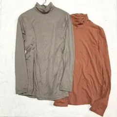 【ユニクロ】ヒートテックカットソー 2枚セット タートルネック 長袖 無地 L