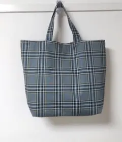 も 様専用 大きめトートバッグ タータンチェック柄 くすみブルー ハンドメイド
