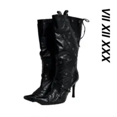 希少✨　セブントゥエルブサーティー　ロングブーツ　ポインテッドトゥ　黒　本革