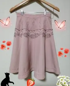axes femme POETIQUE レース 刺繍 フレアスカート ピンク