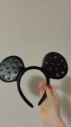 スタッズ付きブラックミッキー耳カチューシャ