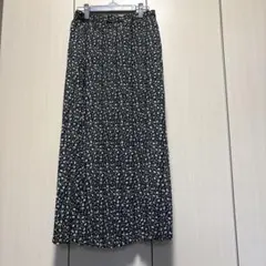 花柄 プリーツロングスカート ブラック