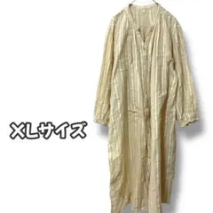 N0646　ストライプシャツワンピース　羽織り　コットン100％　ベージュ　LL