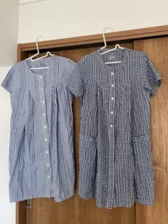 無印良品　マタニティ　パジャマ　2着セット ストライプ チェック　半袖　授乳