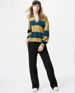 ウォッシャブルニットリブパンツ 丈長め ブラック ユニクロ 黒 ニットパンツ