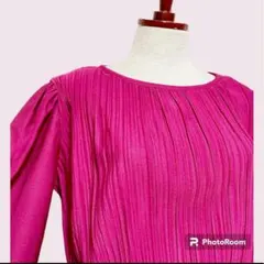 vintageヴィンテージワンピースプリーツ無地ノーカラーレトロUSA海外古着