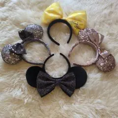 ミニーちゃん　カチューシャ　4個セット　キラキラ　ラメ